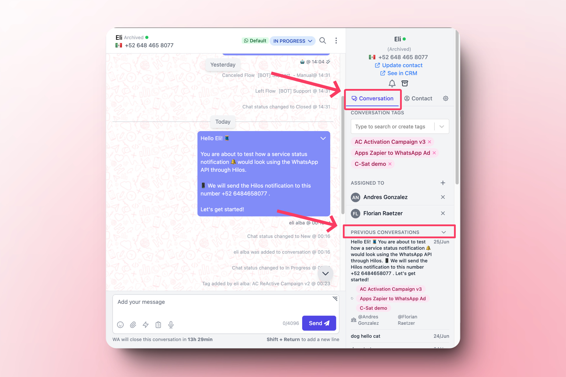 Where to find Conversation Information - Hilos Docs